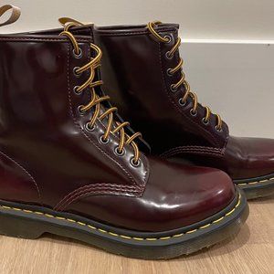 Dr. Martins Cherry Red-Oxford Rub Off-Vegan 1460 Lace Up Boots, Size 10 US